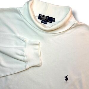 Vintage Polo Ralph Lauren Chamois Turtleneck Sweater Men XXL White USA Made Pony